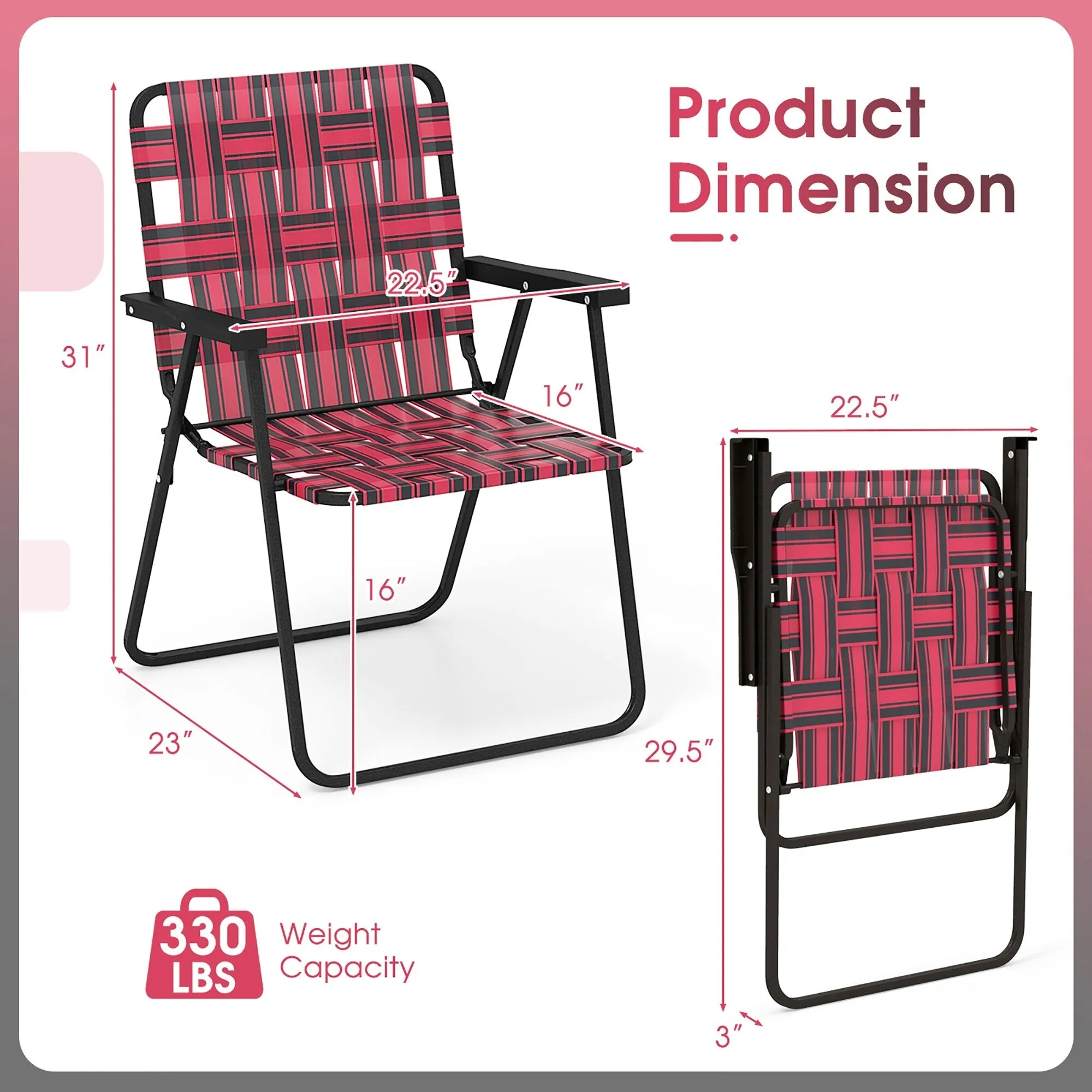Gymax Set of 2 Patio Folding Web Chair Set Portable Beach Camping