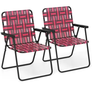 Gymax Set of 2 Patio Folding Web Chair Set Portable Beach Camping