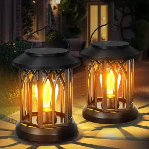 Hanging Solar Lanterns Outdoor Waterproof - 2 Pack Outdoor Lantern Decorative, Hanging Solar Lights for Outside, Outdoor Solar Powered Lantern with Handle & Clip for Patio Yard Decor