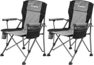 Hard Arm Folding Camping Chair Beach Chair Lawn Chair for Adults with Mesh Back (Cool Grey 2pc)