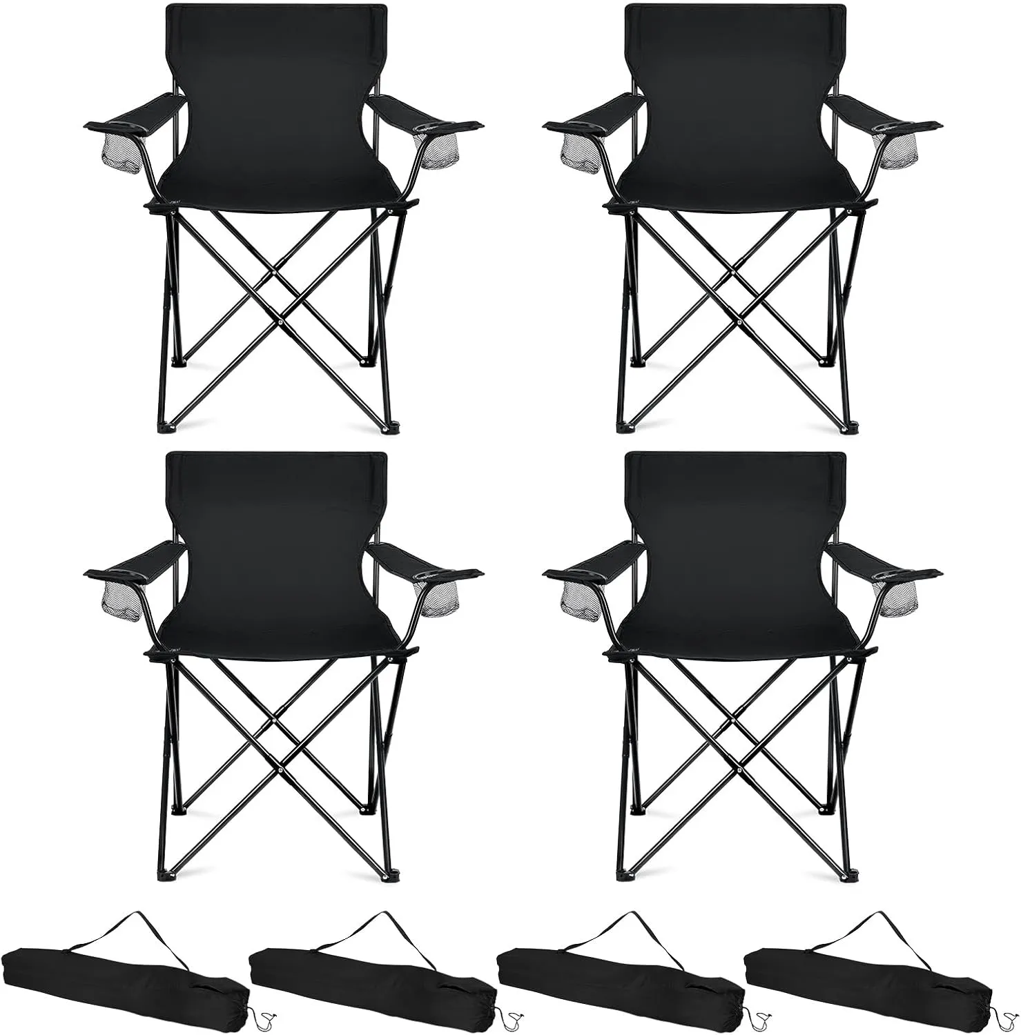 HaSteeL Camping Chairs 4 Pack, Oversized Folding Chair with Cup Holders for Adults, Portable Chair & Carry Bag for Outdoor Backyard, Beach, Lawn, Patio, Picnic, Fishing, Oxford Fabric & Heavy Duty