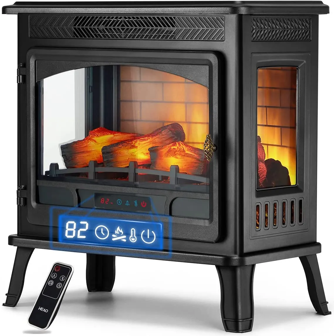 HEAO 3D Infrared Electric Fireplace Stove 24" with Visible Control Panel and Remote, Freestanding Fireplace Heater, ETL Certified, Overheating Safety Protection, for Home Office RV, 1500W(Bronze)