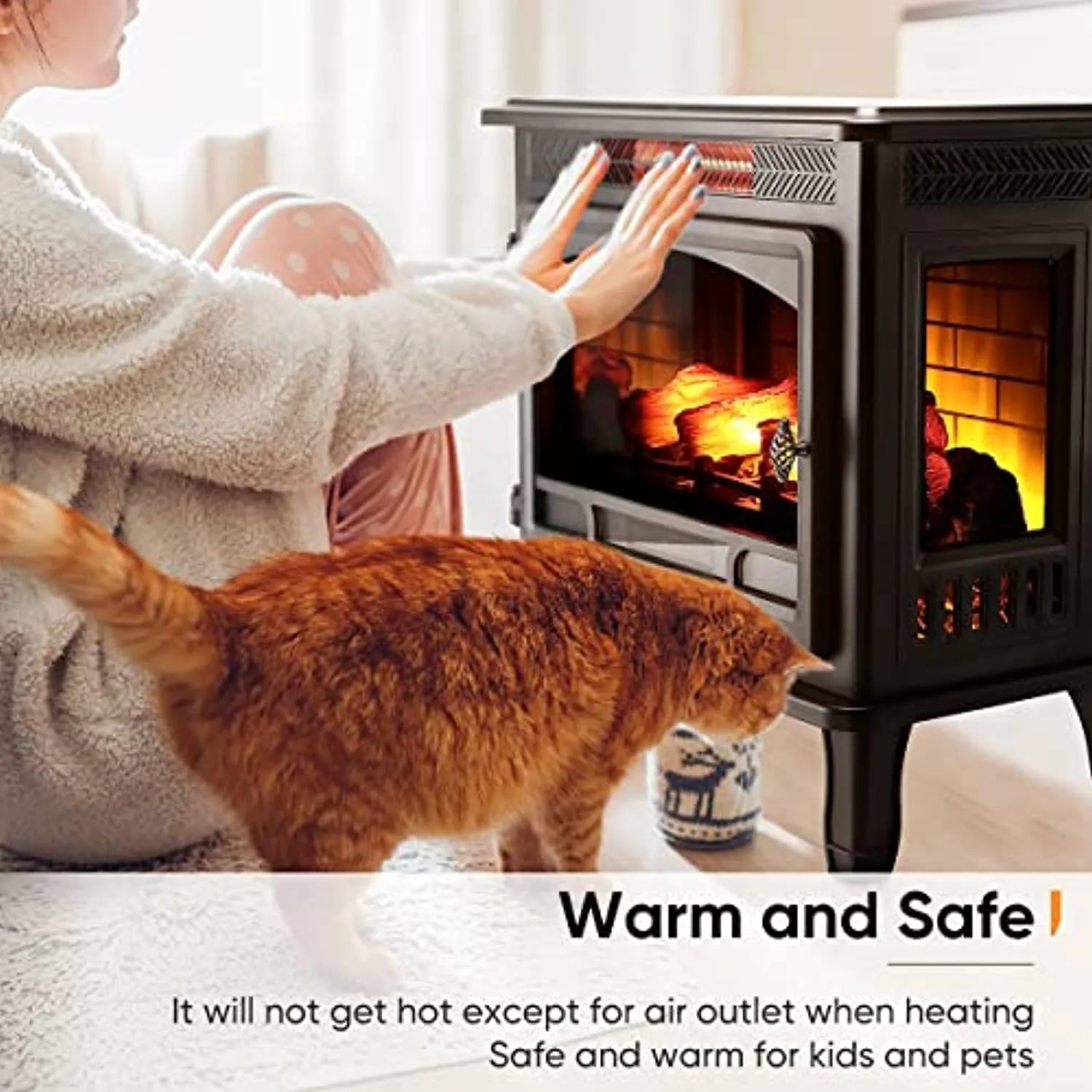 HEAO 3D Infrared Electric Fireplace Stove 24" with Visible Control Panel and Remote, Freestanding Fireplace Heater, ETL Certified, Overheating Safety Protection, for Home Office RV, 1500W(Bronze)