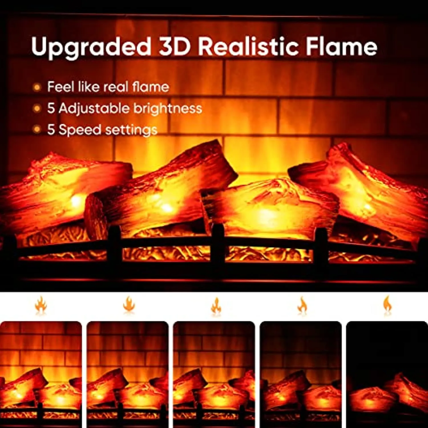 HEAO 3D Infrared Electric Fireplace Stove 24" with Visible Control Panel and Remote, Freestanding Fireplace Heater, ETL Certified, Overheating Safety Protection, for Home Office RV, 1500W(Bronze)