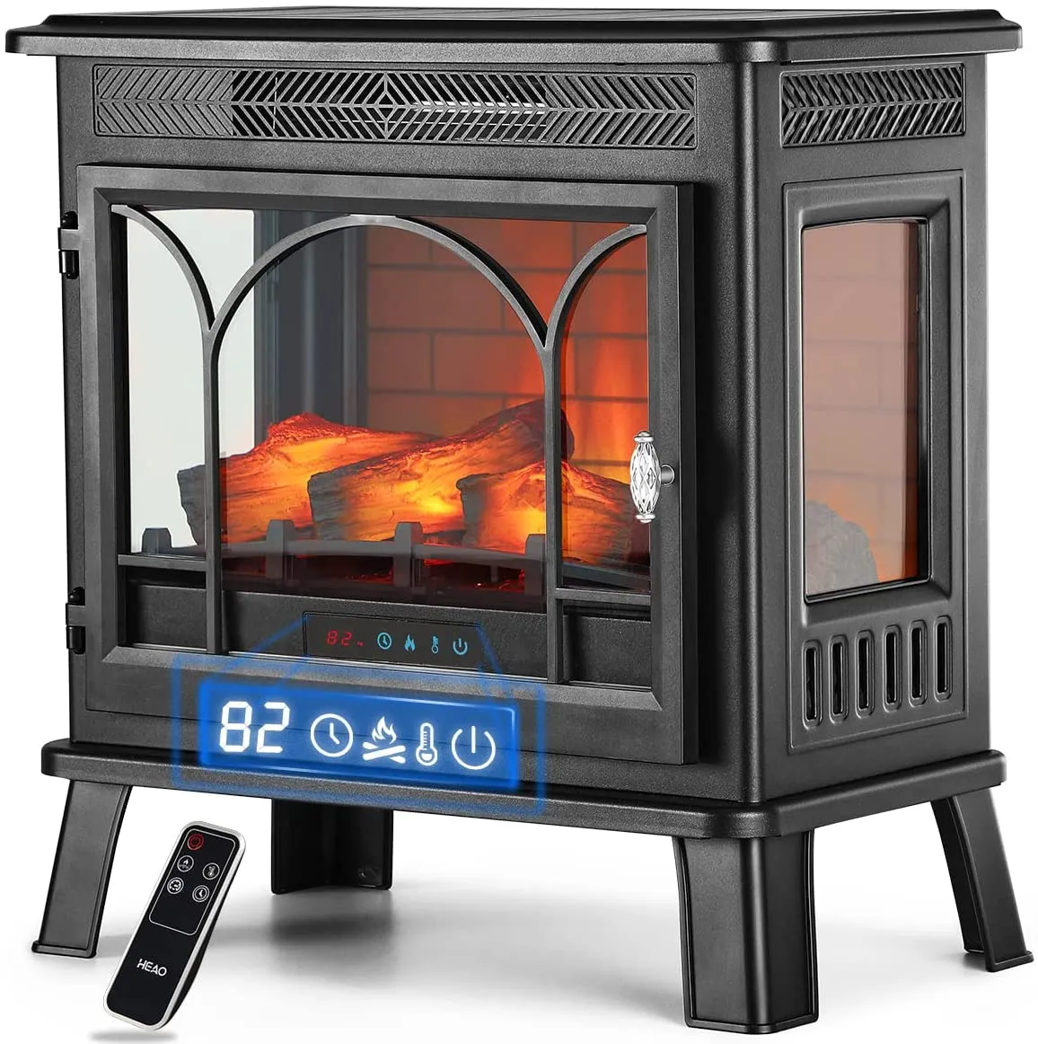 HEAO 3D Infrared Electric Fireplace Stove 24" with Visible Control Panel and Remote, Freestanding Fireplace Heater, ETL Certified, Overheating Safety Protection, for Home Office RV, 1500W(Bronze)