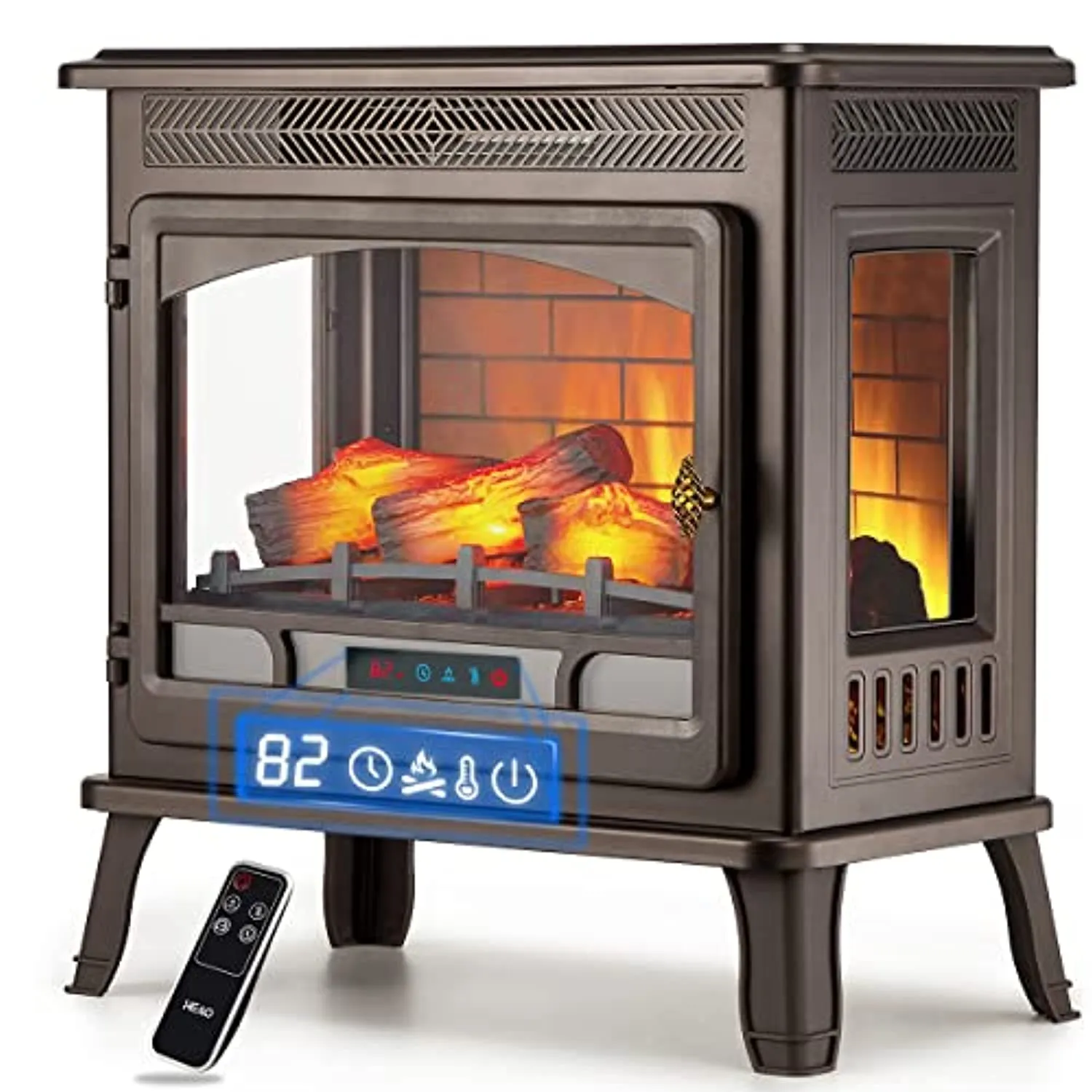 HEAO 3D Infrared Electric Fireplace Stove 24" with Visible Control Panel and Remote, Freestanding Fireplace Heater, ETL Certified, Overheating Safety Protection, for Home Office RV, 1500W(Bronze)