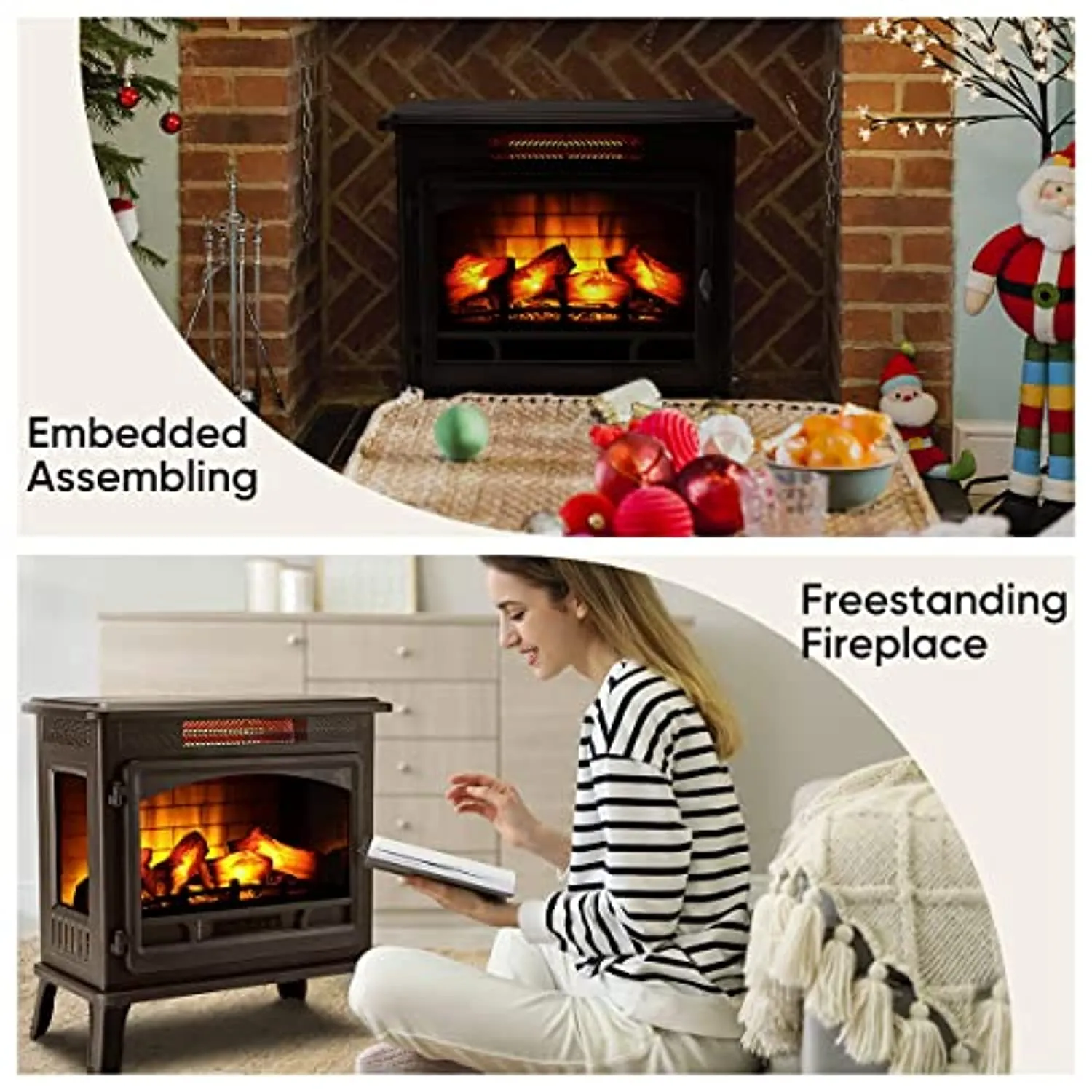 HEAO 3D Infrared Electric Fireplace Stove 24" with Visible Control Panel and Remote, Freestanding Fireplace Heater, ETL Certified, Overheating Safety Protection, for Home Office RV, 1500W(Bronze)