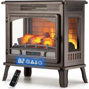 HEAO 3D Infrared Electric Fireplace Stove 24" with Visible Control Panel and Remote, Freestanding Fireplace Heater, ETL Certified, Overheating Safety Protection, for Home Office RV, 1500W(Bronze)