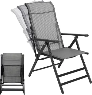 Heavy Duty Folding Recliner Chair - Portable Lounge Chair for Outdoor & Indoor Use, Adjustable Patio Chair with Arms & Retractable Footrest, Compact Foldable for Office, Camping, Beach, Deck