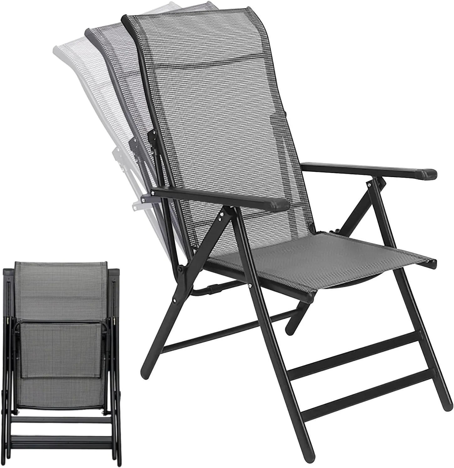 Heavy Duty Folding Recliner Chair - Portable Lounge Chair for Outdoor & Indoor Use, Adjustable Patio Chair with Arms & Retractable Footrest, Compact Foldable for Office, Camping, Beach, Deck