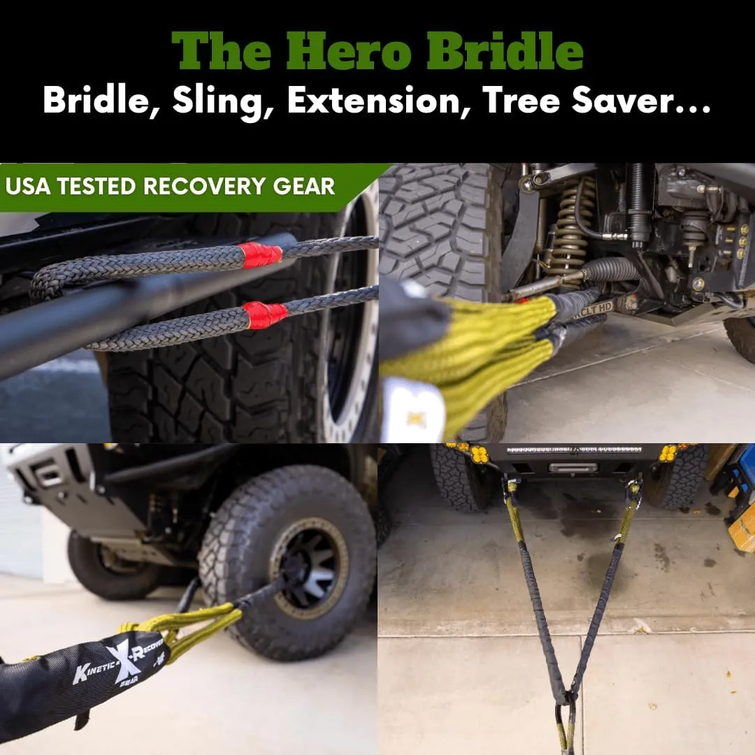Hero Bridle – Heavy-Duty Static Recovery Rope Bridle, UHMWPE Synthetic Off-Road Gear, Metal Edge Rated, 8 ft (½ - 29,000 lbs | ¾ - 58,000 lbs) (3/4" x 8')