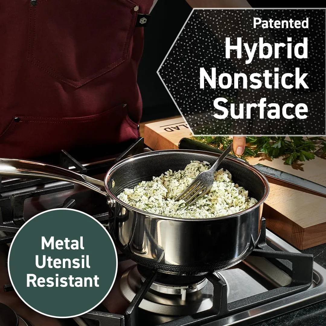 HexClad Hybrid Nonstick 5-Quart Saucepan with Tempered Glass Lid, Stay-Cool Handle, Dishwasher-Friendly, Oven-Safe Up to 900°F, Induction-Ready, Compatible with All Cooktops
