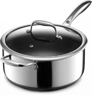 HexClad Hybrid Nonstick 5-Quart Saucepan with Tempered Glass Lid, Stay-Cool Handle, Dishwasher-Friendly, Oven-Safe Up to 900°F, Induction-Ready, Compatible with All Cooktops