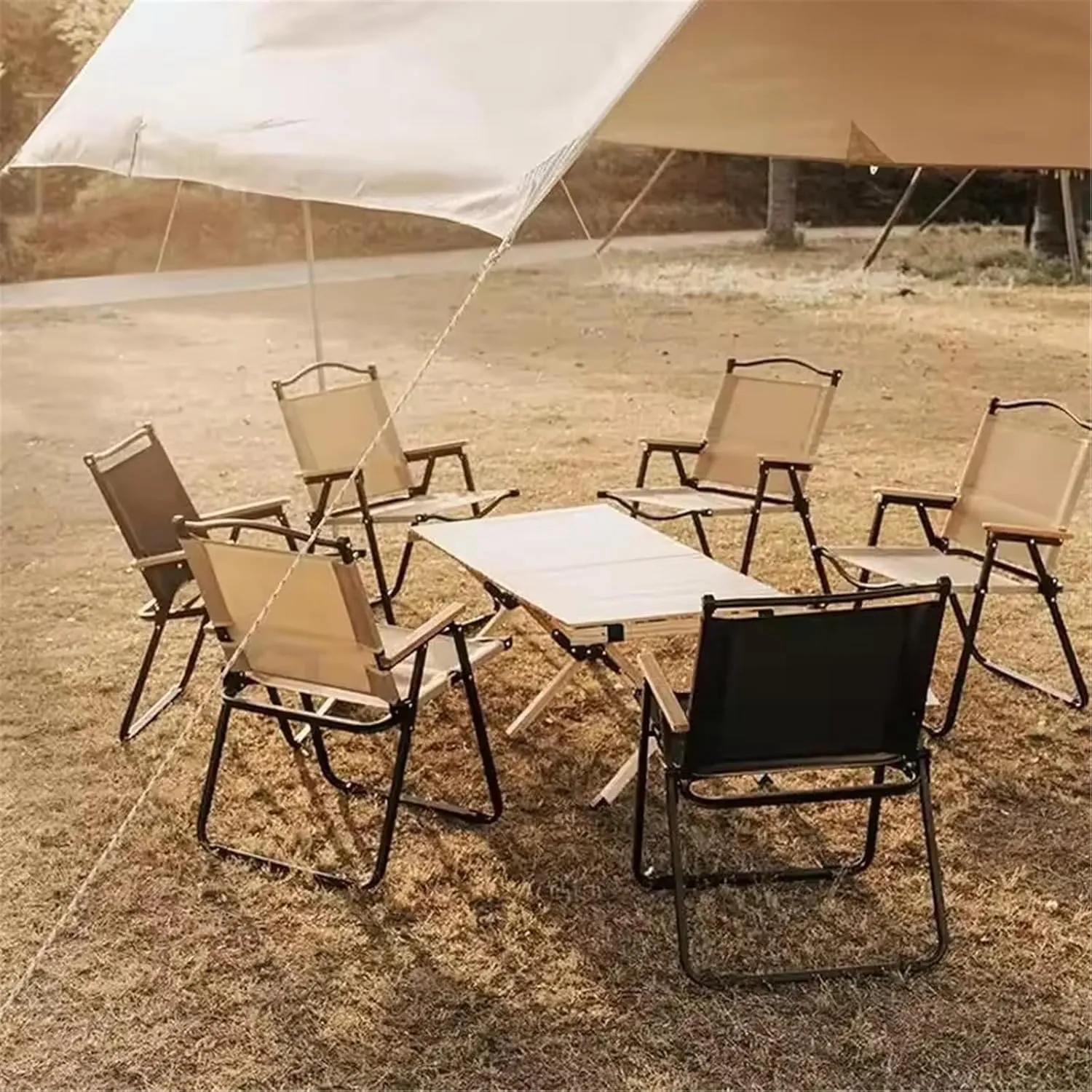 Hoop Earrings 2pcs/1pcs Portable Camping Chair Outdoor Folding Chair Aluminum Alloy Wood Grain Folding Chair Camping Equipment Chair(1PCS Khaki 78CM)