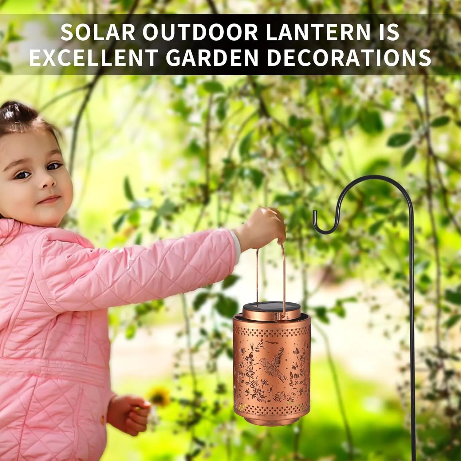 Hummingbird Solar Lanterns Garden Decor Birthday Gifts for Women Mon Grandma Metal Hanging Solar Lights Waterproof Outdoor Decoration for Outside LED Lanterns for Yard Patio Lawn Pathway Landscape