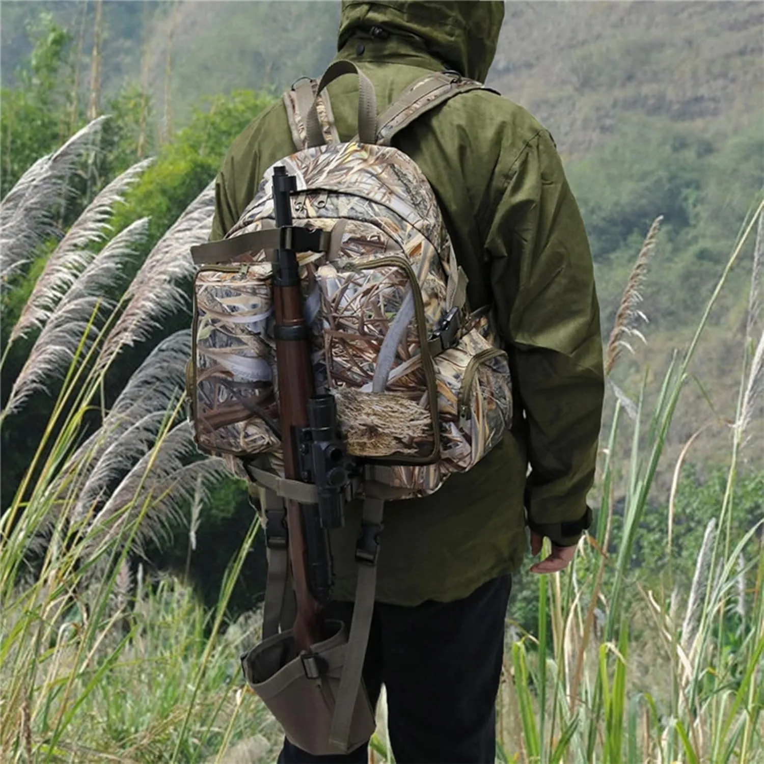 Hunting Backpack Outdoor Sports Gear Durable Hunting Pack with Bow and Rifle Carry System for Camping Hunting Hiking Climbing Fishing Camouflage Backpack,A,M