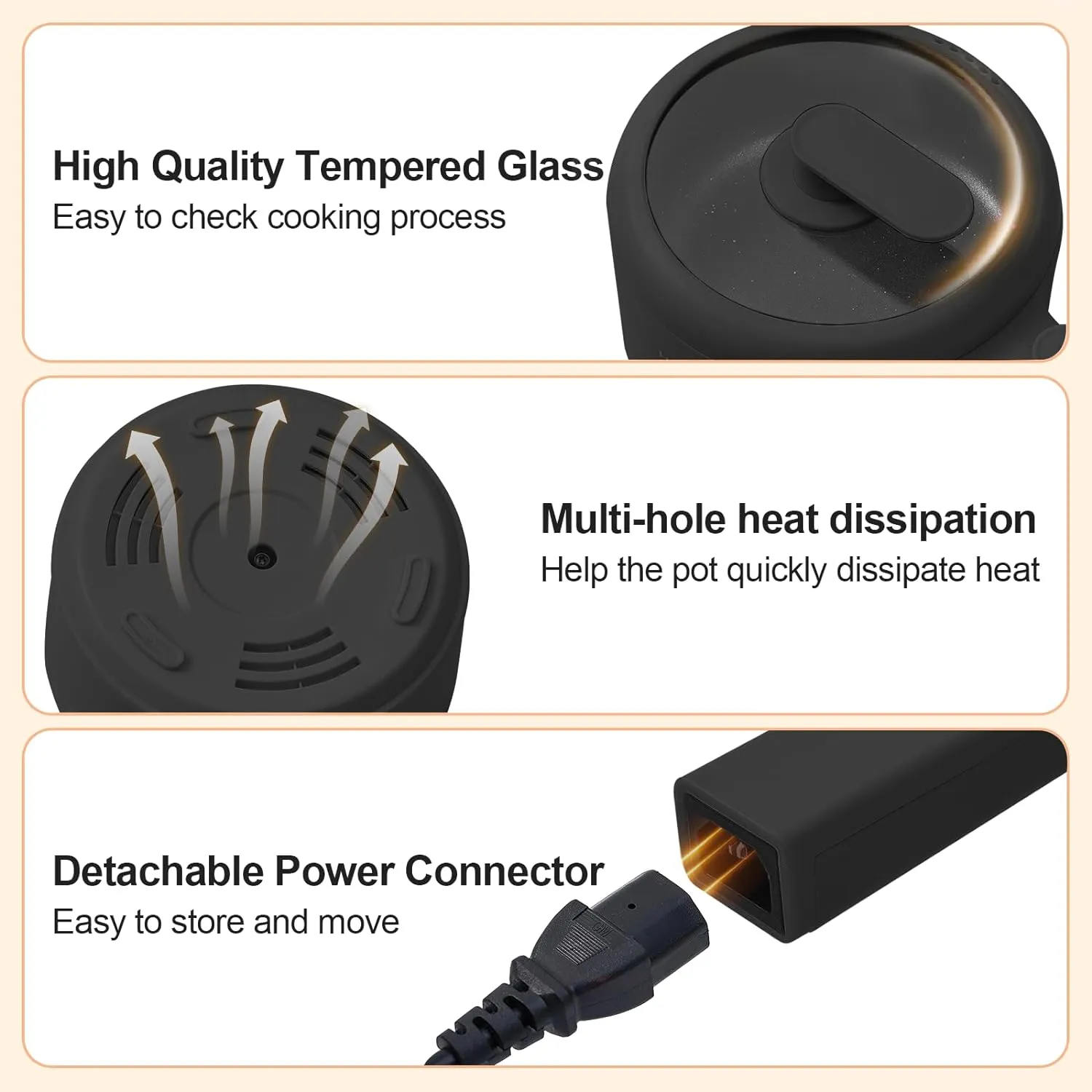 HYTRIC Hot Pot Electric, 1.5L Portable Non-stick Frying Pan, Electric Cooker for Steak, Egg, Pasta, Ramen Cooker with Dual Power Control, Mini Electric Pot for Office, Dorm Room Essential, Black
