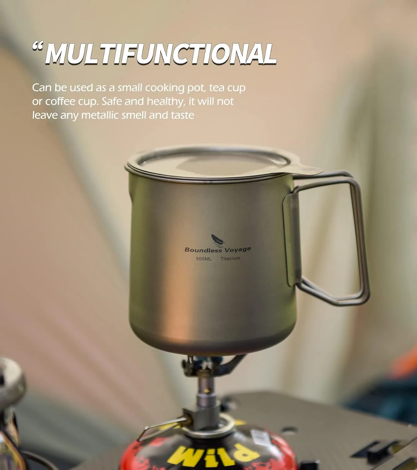 iBasingo 500ml Titanium Cup with Infuser and Lid Coffee Tea Mug Portable Lightweight for Camping Home Café Office Ti3125D