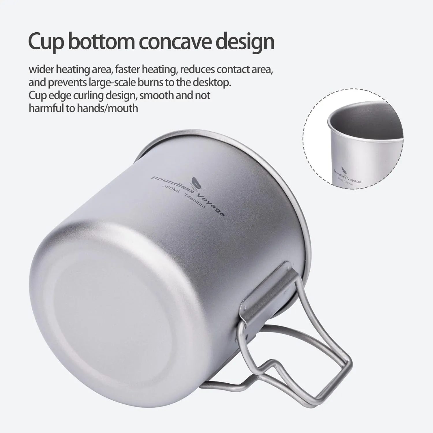 iBasingo 500ml Titanium Cup with Lid Foldable Handle Single-walled Camping Mug Lightweight Portable for Outdoor Drinking Drinkware US-Ti3059D