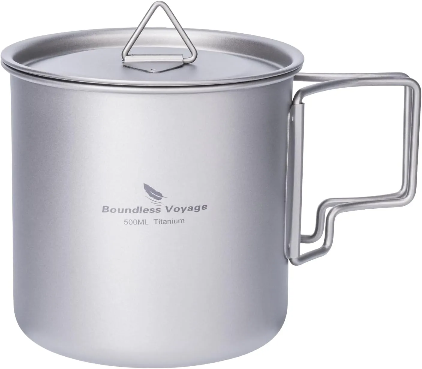 iBasingo 500ml Titanium Cup with Lid Foldable Handle Single-walled Camping Mug Lightweight Portable for Outdoor Drinking Drinkware US-Ti3059D