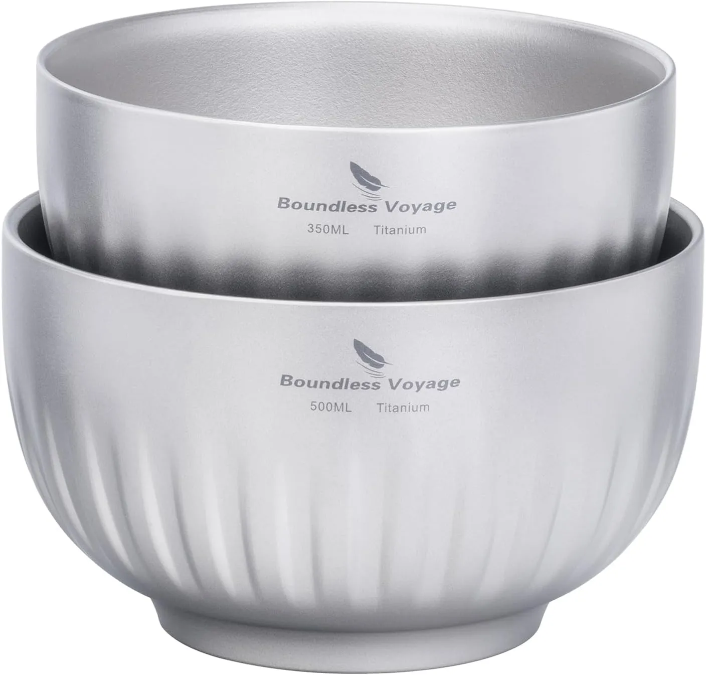 iBasingo Titanium Bowl 350ml & 500ml Double Walled Oatmeal Food Rice Soup Bowl Ultralight Portable Tableware Outdoor Camping Metal Bowl Ti1166T
