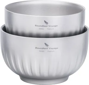 iBasingo Titanium Bowl 350ml & 500ml Double Walled Oatmeal Food Rice Soup Bowl Ultralight Portable Tableware Outdoor Camping Metal Bowl Ti1166T