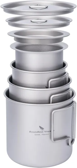 iBasingo Titanium Cup Set with Lid Foldable Handle Single-walled Camping Mug Lightweight Portable for Outdoor Drinking Drinkware US-Ti3060D
