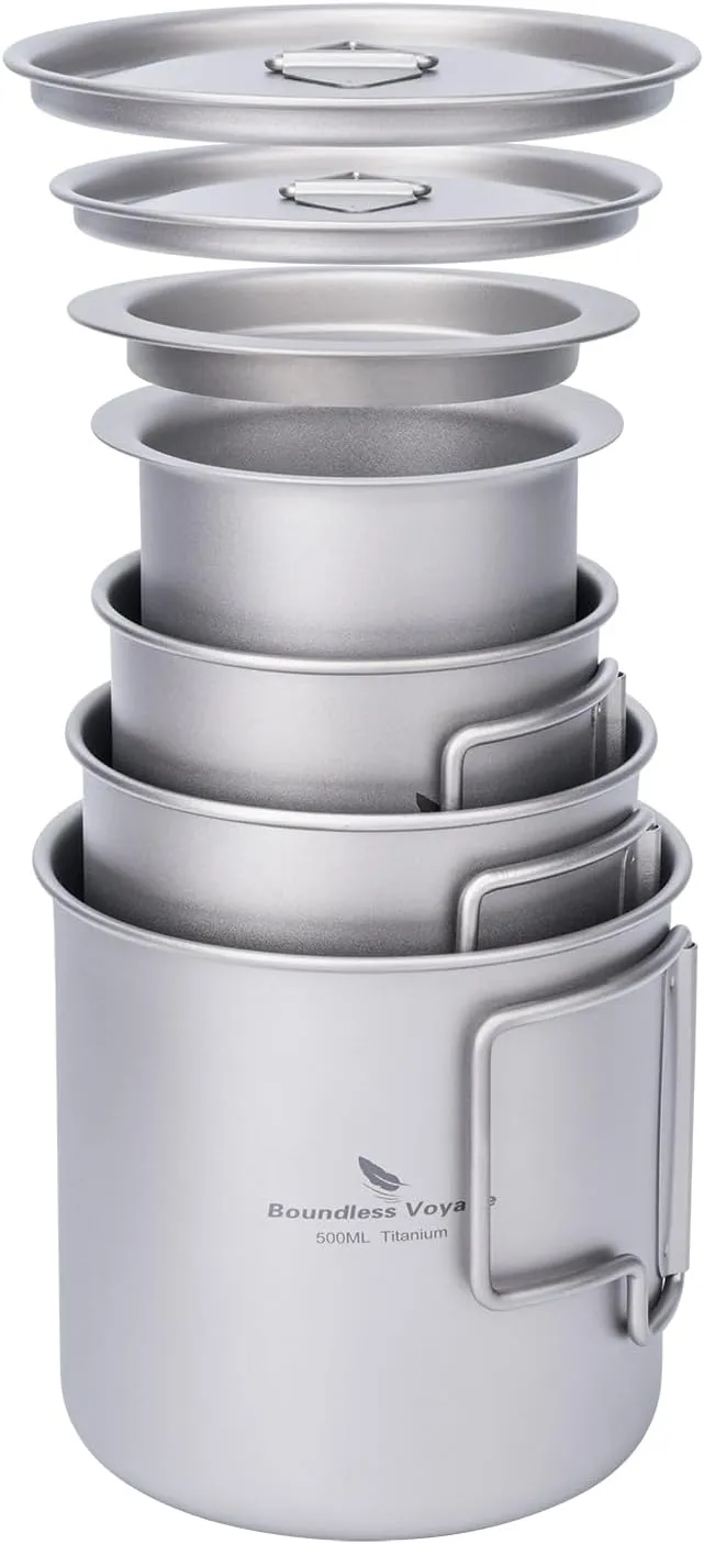 iBasingo Titanium Cup Set with Lid Foldable Handle Single-walled Camping Mug Lightweight Portable for Outdoor Drinking Drinkware US-Ti3060D