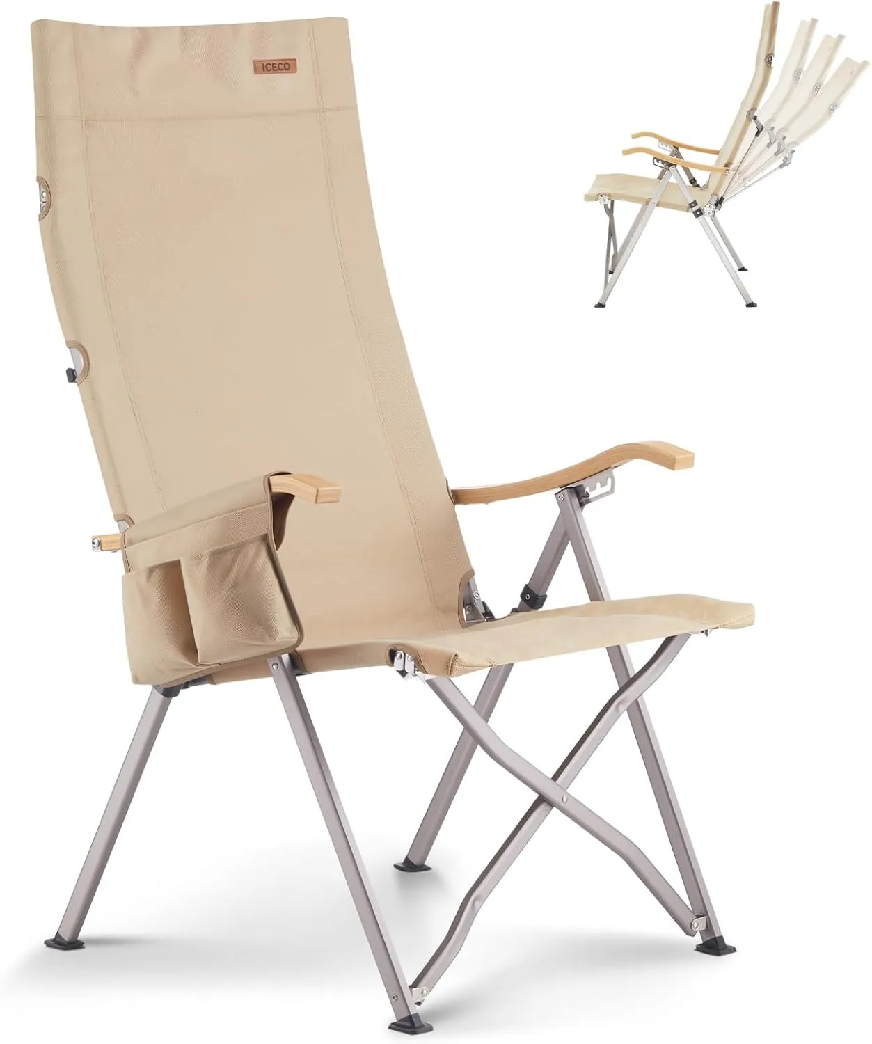 ICECO Adjustable Camping Chairs for Adults, Foldable High Back Camping Chair, Portable Folding Chairs for Outside, Reclining Outdoor Chair with Storage Bag, 400LBS, 10 Years Warranty