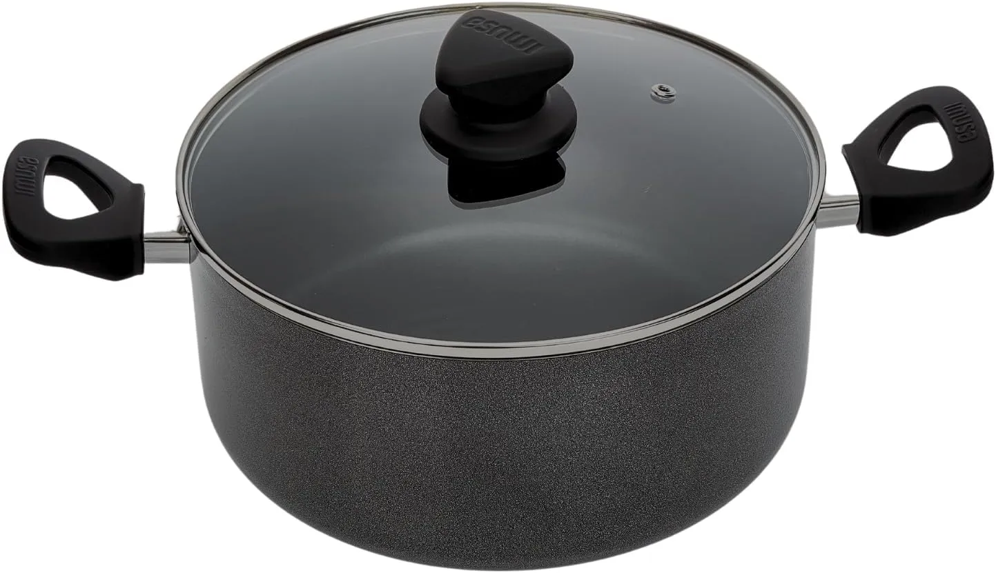 Imusa Nonstick Stock Pot with Glass Lid 4.8-Quart Cookware, Black