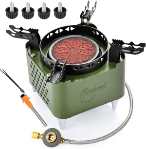 Indwell Camping Stove with Infrared Burner, Single Burner Propane Stove Ultra-Thin Design Adjustable Flame Control Wind-Resistant Portable Gas Cooker for Camping Hiking Outdoor Cooking