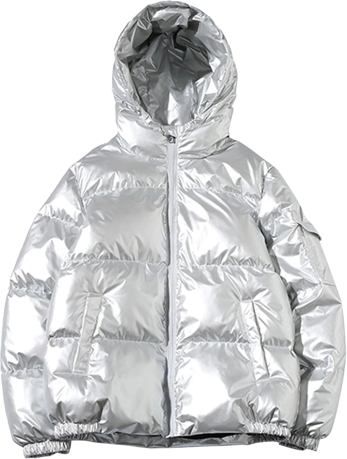 JEsilunmaMY Men's Warm Padded Shiny Puffer Jackets Thicken Casual Hooded Puffy Down Coat Windproof Winter Coats for Men