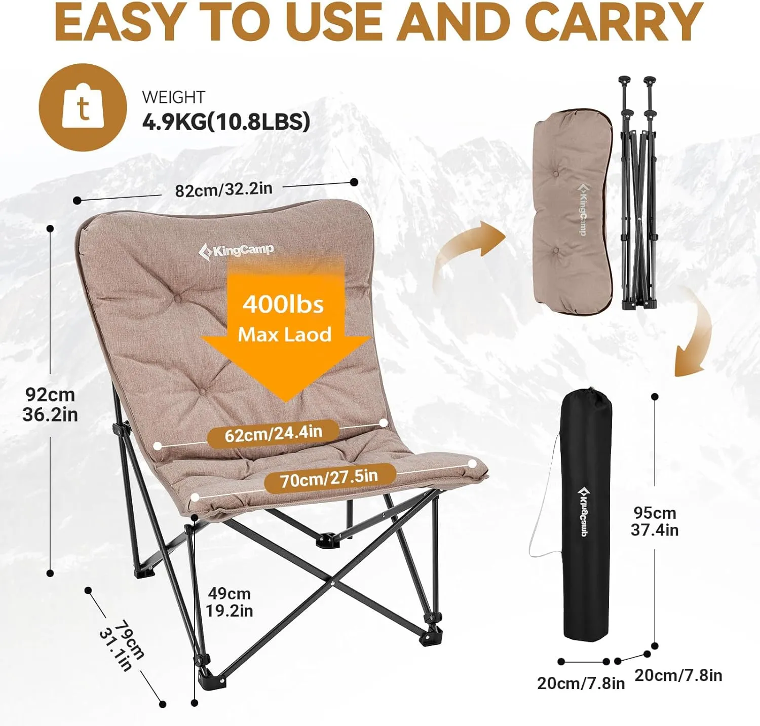 KingCamp Butterfly Chair, Oversized Thick Padded Comfy Camping Chairs Portable Folding Chair 400lbs Heavy Duty Seat with High Backrest & Carry Bag for Outdoor Indoor Patio Lawn Home Living Bed Room