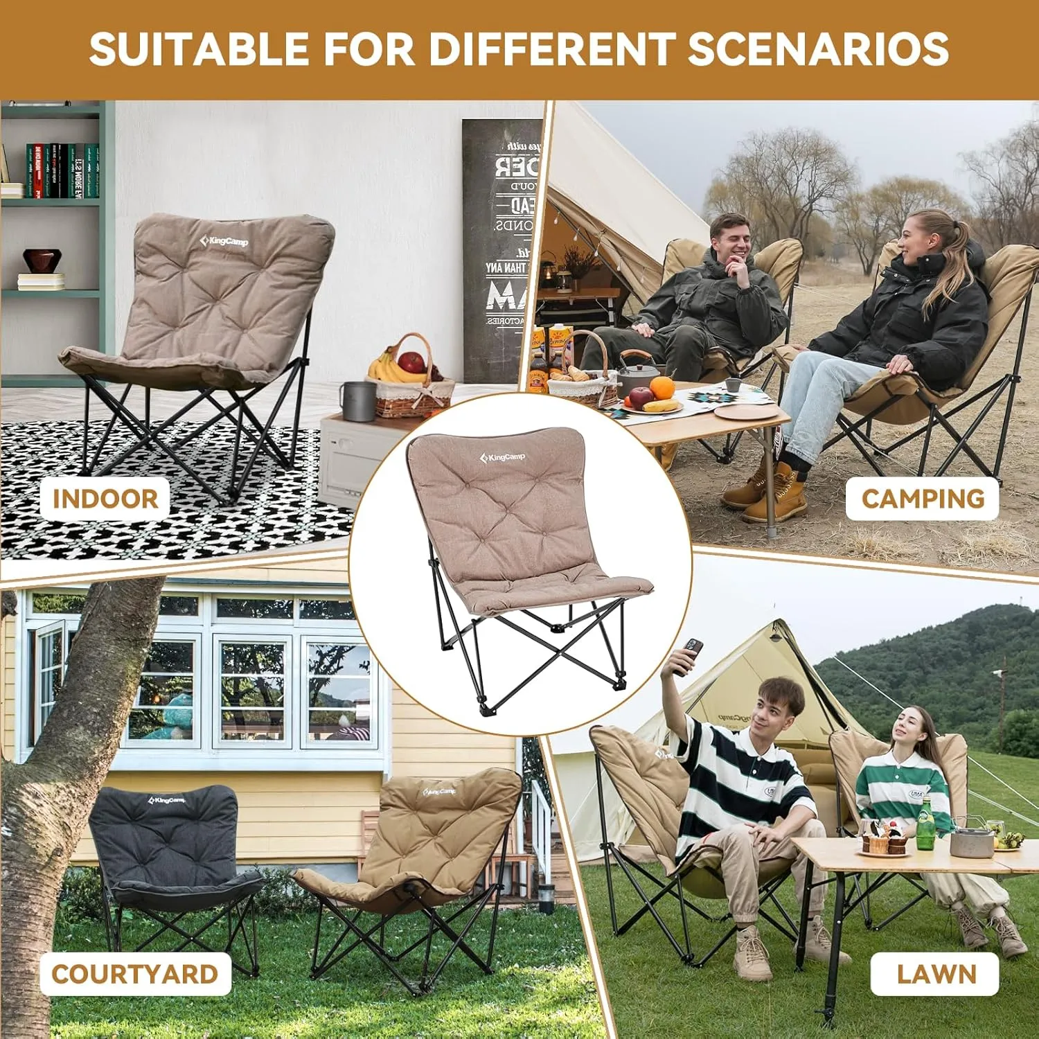 KingCamp Butterfly Chair, Oversized Thick Padded Comfy Camping Chairs Portable Folding Chair 400lbs Heavy Duty Seat with High Backrest & Carry Bag for Outdoor Indoor Patio Lawn Home Living Bed Room