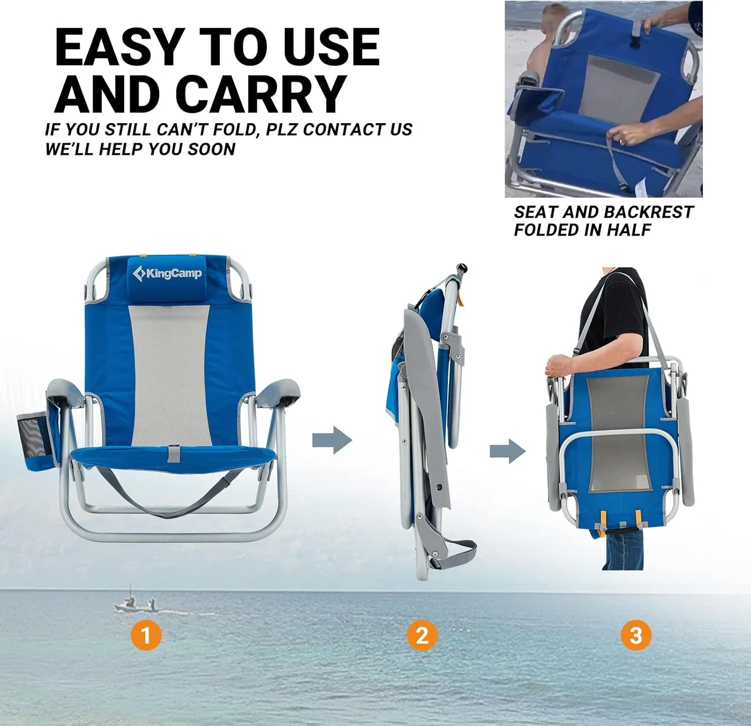 KingCamp Low Beach Chairs, Portable Folding Chair for Adults Extra Wide Ergonomic High Back Seat 300lbs Heavy Duty Lightweight Oversized Gear with Carry Bag for Outdoor Lawn Camping Picnic
