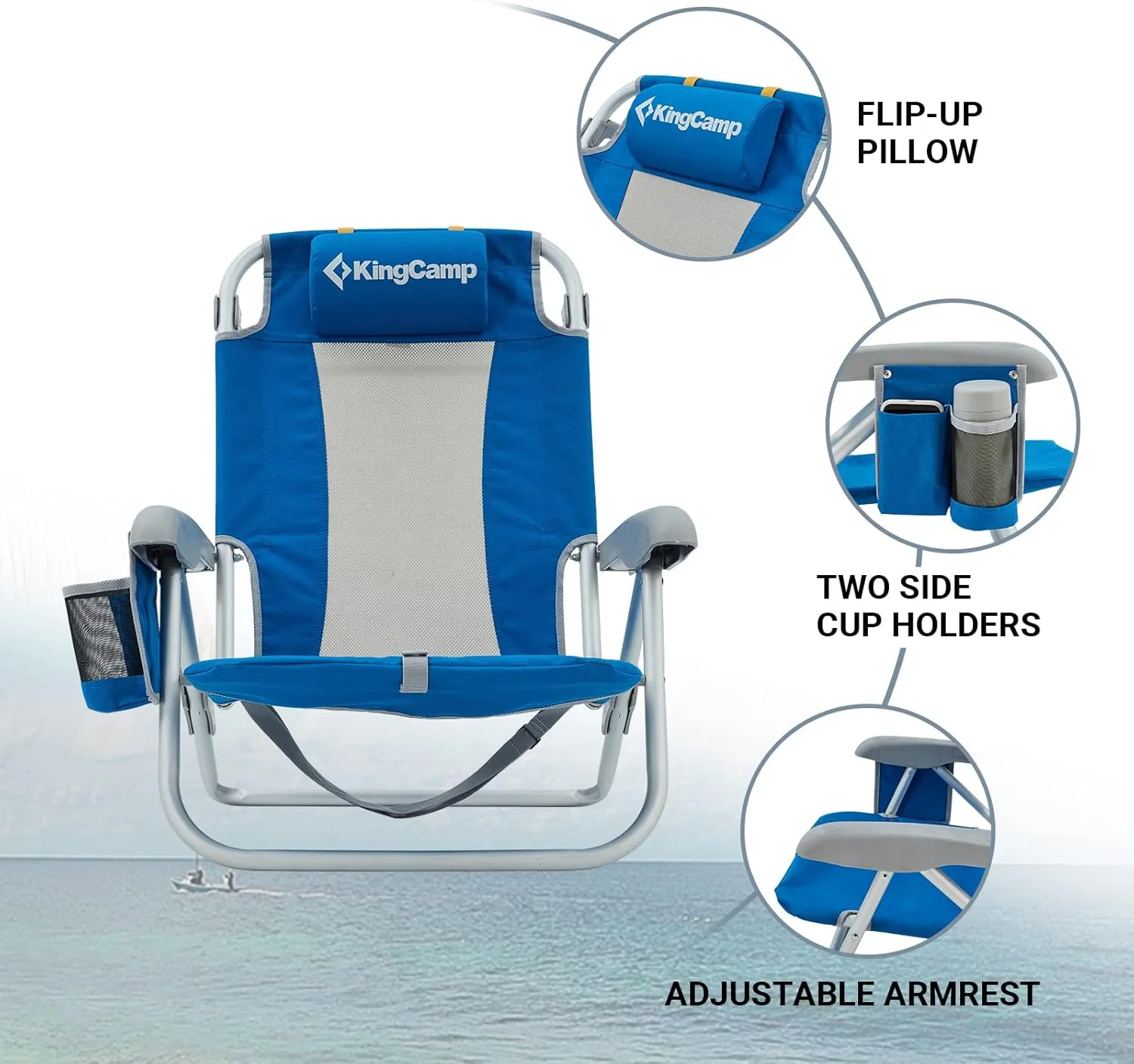 KingCamp Low Beach Chairs, Portable Folding Chair for Adults Extra Wide Ergonomic High Back Seat 300lbs Heavy Duty Lightweight Oversized Gear with Carry Bag for Outdoor Lawn Camping Picnic