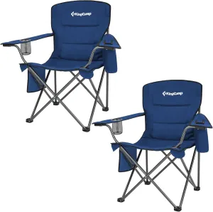 KingCamp Oversized Folding Camping Chair for Adults Portable Outdoor Lawn Heavy Duty with Cooler, Cup Holder, Side Pocket,Carry Bag, 2 Pack, Blue
