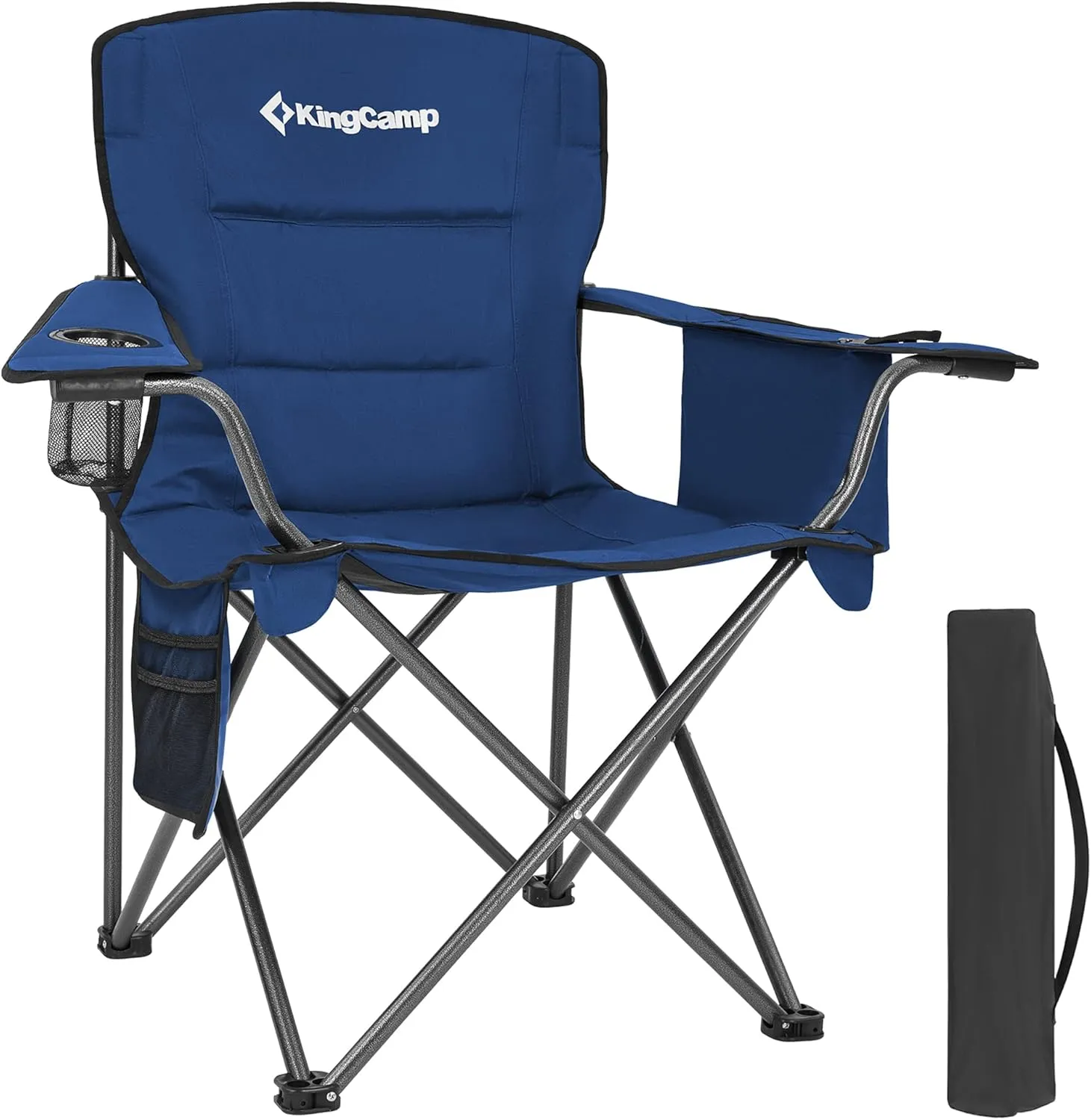 KingCamp Oversized Folding Camping Chair for Adults Portable Outdoor Lawn Heavy Duty with Cooler, Cup Holder, Side Pocket,Carry Bag, 2 Pack, Blue