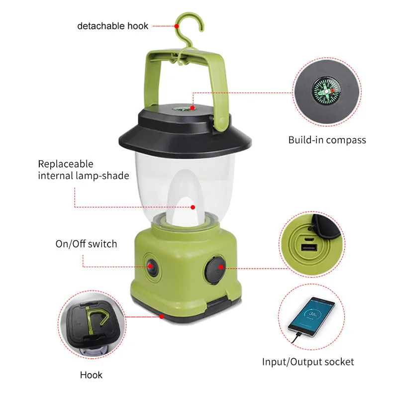 Kings lite Portable Rechargeable Solar Powered Lighting With Power Bank Outdoor Led USB Camping Lantern Light