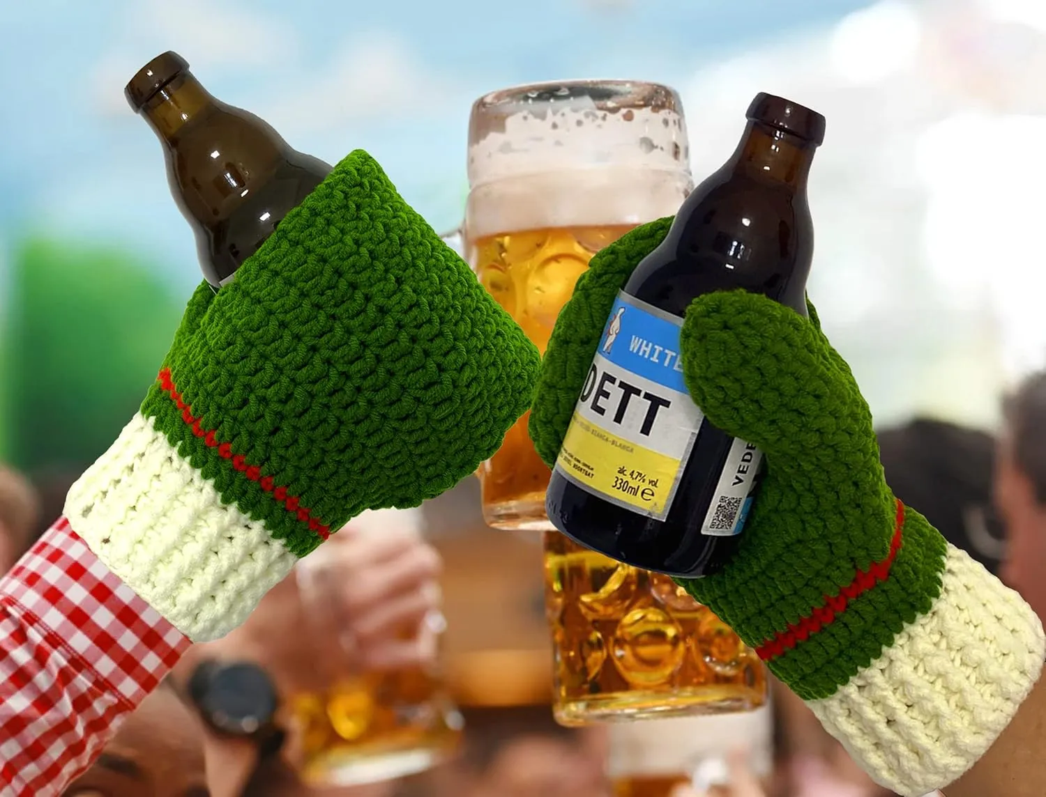 Knit Stitched Beer Mitten Gloves Drink Holder for White Elephant Gag Gift Tailgating Idea Drinking Beer Outdoor in Winter