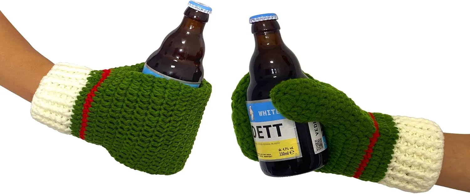 Knit Stitched Beer Mitten Gloves Drink Holder for White Elephant Gag Gift Tailgating Idea Drinking Beer Outdoor in Winter