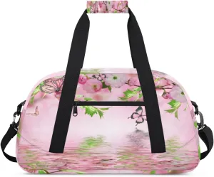 Lake Butterfly Gym Duffel Bag for Men Women Sakura Sports Tote Bag with Adjustable Shoulder Strap for Dance Gymnastics Traveling Outdoor Camping Overnight Stay