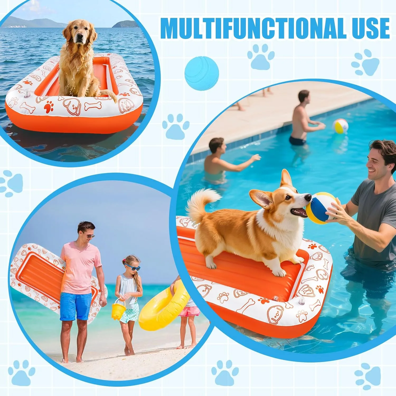 Large Dog Pool Float, 55x35/60x35 Inch Dog Float Raft for Pool Lake River, Puncture Proof Dogs Floatie Boat Pet Float for Large Medium Small Dogs Holds Up to 110/220 Lbs