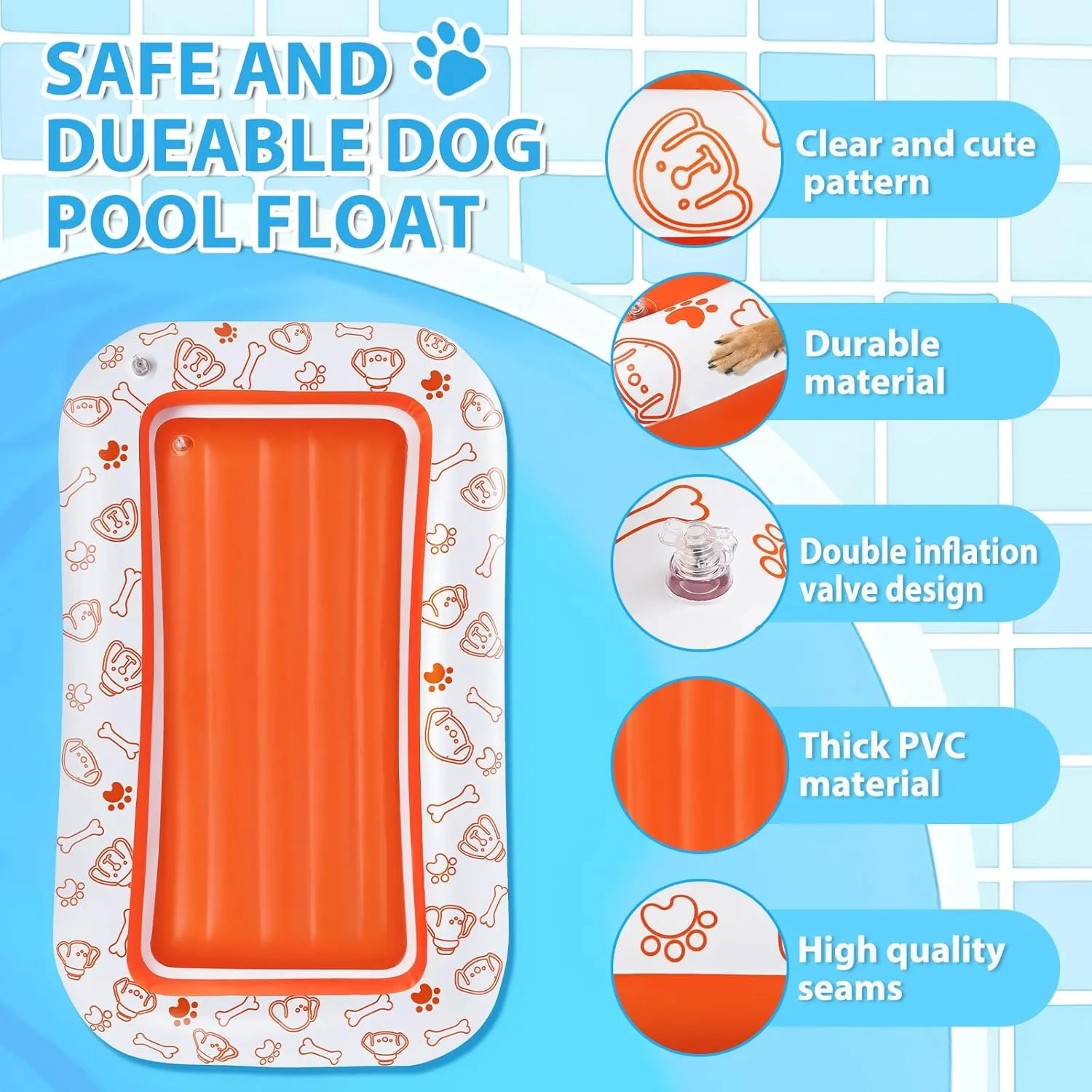 Large Dog Pool Float, 55x35/60x35 Inch Dog Float Raft for Pool Lake River, Puncture Proof Dogs Floatie Boat Pet Float for Large Medium Small Dogs Holds Up to 110/220 Lbs