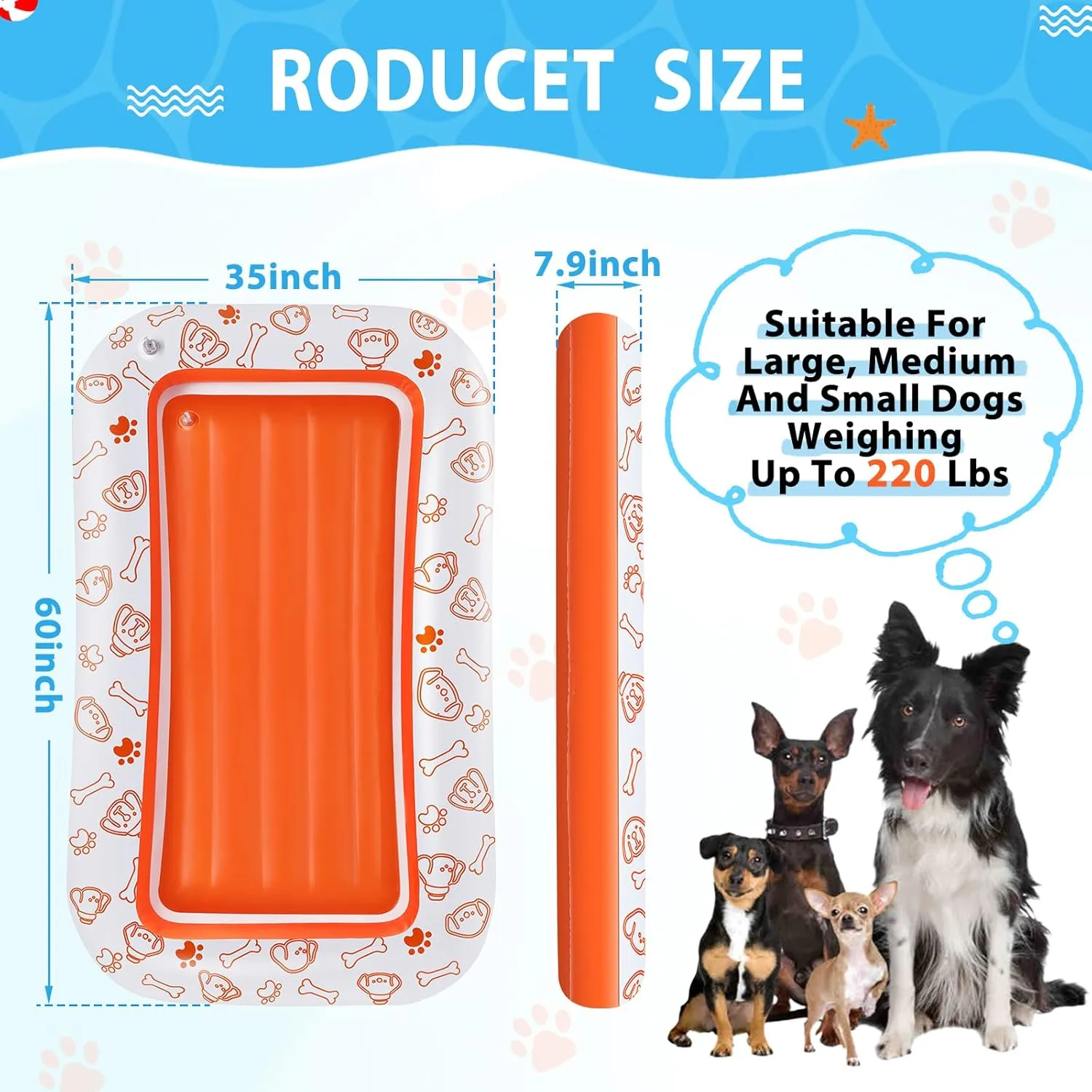 Large Dog Pool Float, 55x35/60x35 Inch Dog Float Raft for Pool Lake River, Puncture Proof Dogs Floatie Boat Pet Float for Large Medium Small Dogs Holds Up to 110/220 Lbs