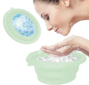 Large Silicone Bowl for Face Ice Bath with Built-In Icetray, Foldable and Hanging Design for Easy Storage and Carrying, Dipping Face Ice Bath at Home and Travel (Green)