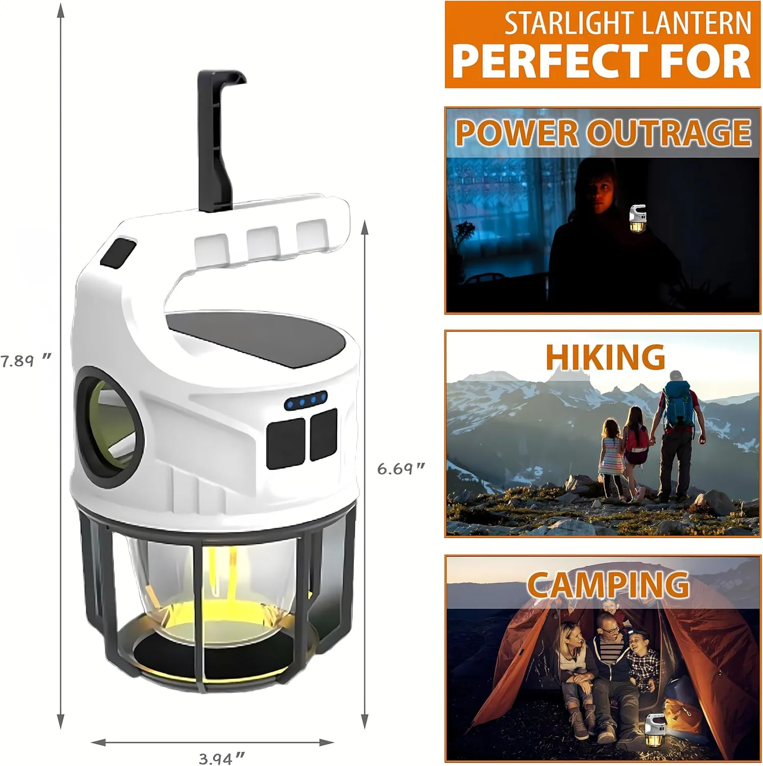 LED Rechargeable Camping Lantern, 500LM ,7 Light Modes, IPX4 Waterproof,Hiking | Fishing | Hurricanes for flashlight, Dimmable Tent Lights for Emergency, Solar Lantern & Power Outages