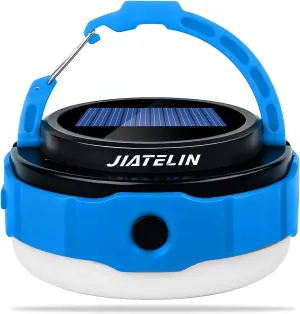 LED Rechargeable Camping Latern -Blue Solar Power Tent Light with 7 Light Modes, Power Bank, USB Charger Outdoor, Hiking, Home and Powered Emergency Failure Hurricane Hanging