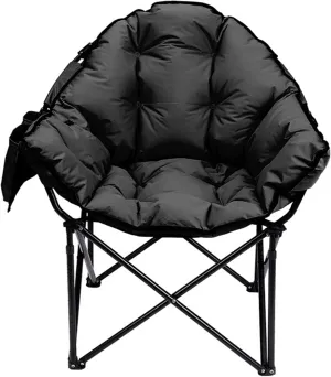 Leisure Heated Padded Camp Chairs Adjustable Heavy Duty Chairs Position Reclining Folding Charis for Picnic Hiking Outdoor Indoor Support up to 405LBS,Black