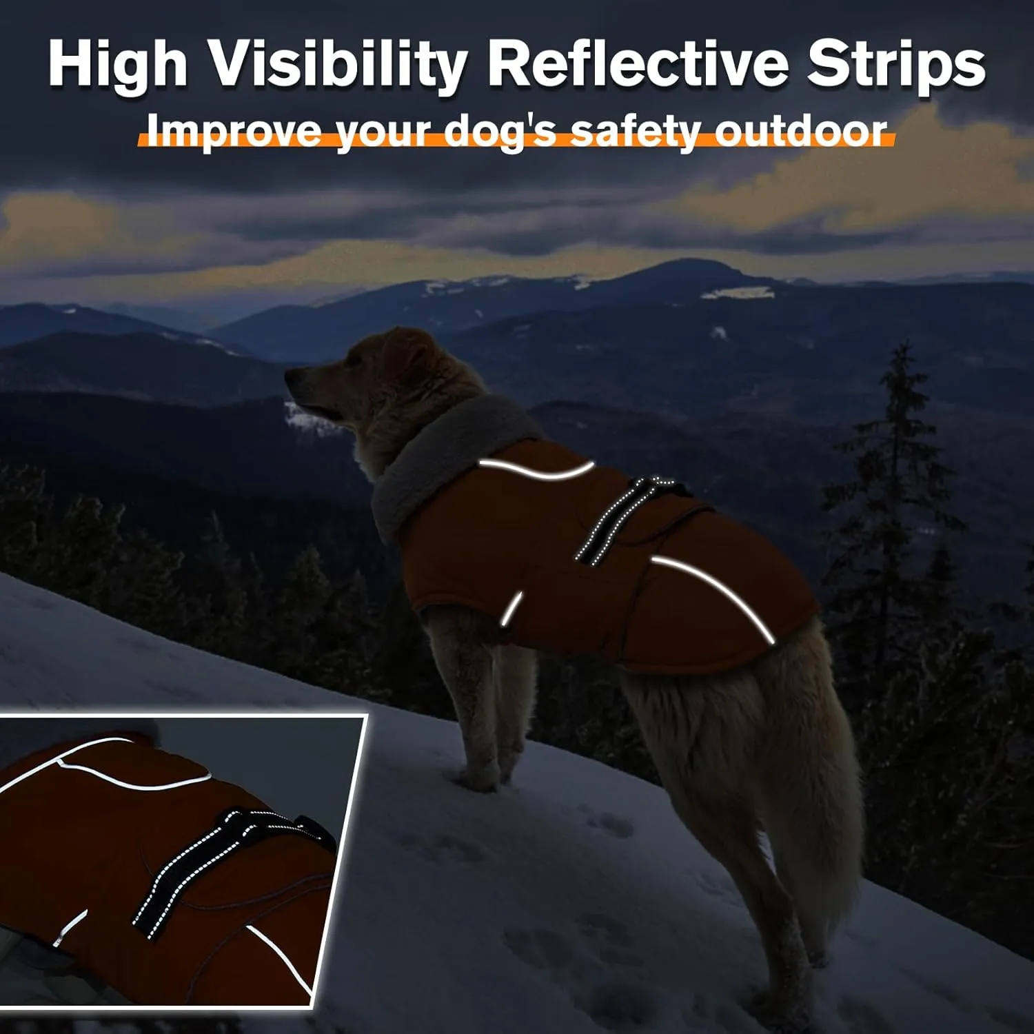 Lelepet Warm Dog Coat Reflective Fleece Vest Waterproof Dog Jacket with Adjustable Buckle Hook & Loop Windproof Cold Weather Coats for Small Medium Large Dogs, Orange, M